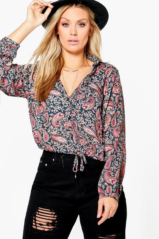 Plus Hailey Paisley Print Drawstring Hem Shirt